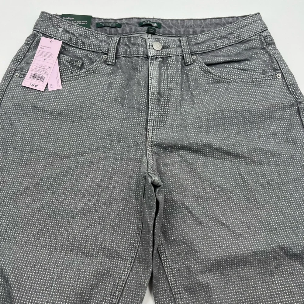 Wild Fable Dark Gray Silver Metallic Foil Dot 90s Relaxed Straight Jeans 8‎ NEW